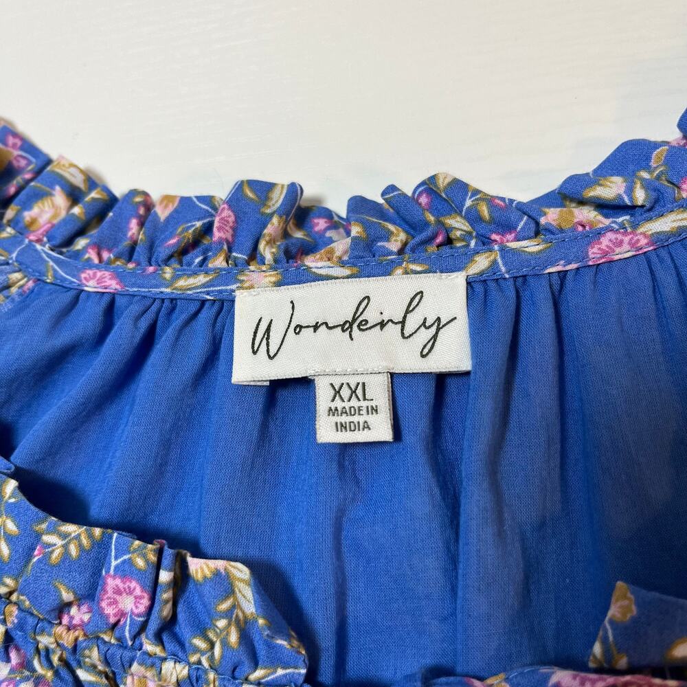 Wonderly Peasant Midi Dress Blue Floral Size 2X Cottage Boho Romantic XXL Ruffle - Picture 4 of 10